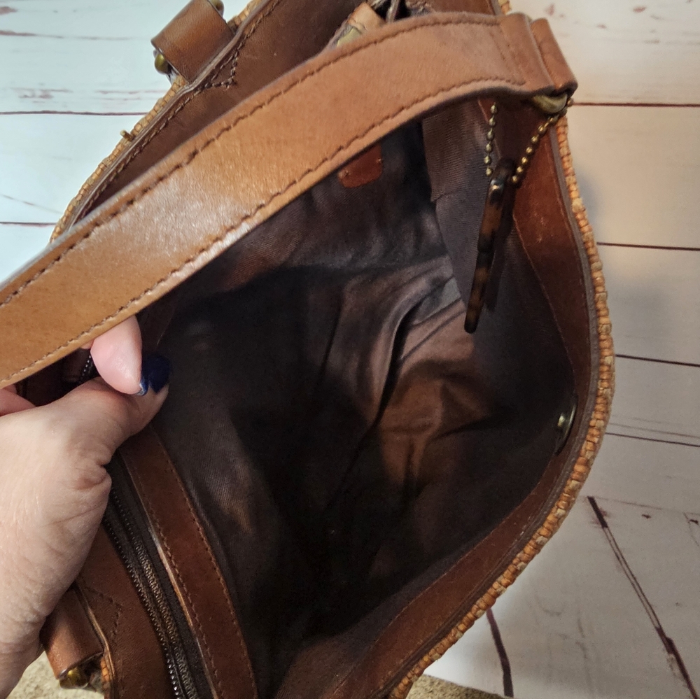 Fossil Brown Woven Shoulder Bag with Leopard Print Key Tag - Picture 16 of 16